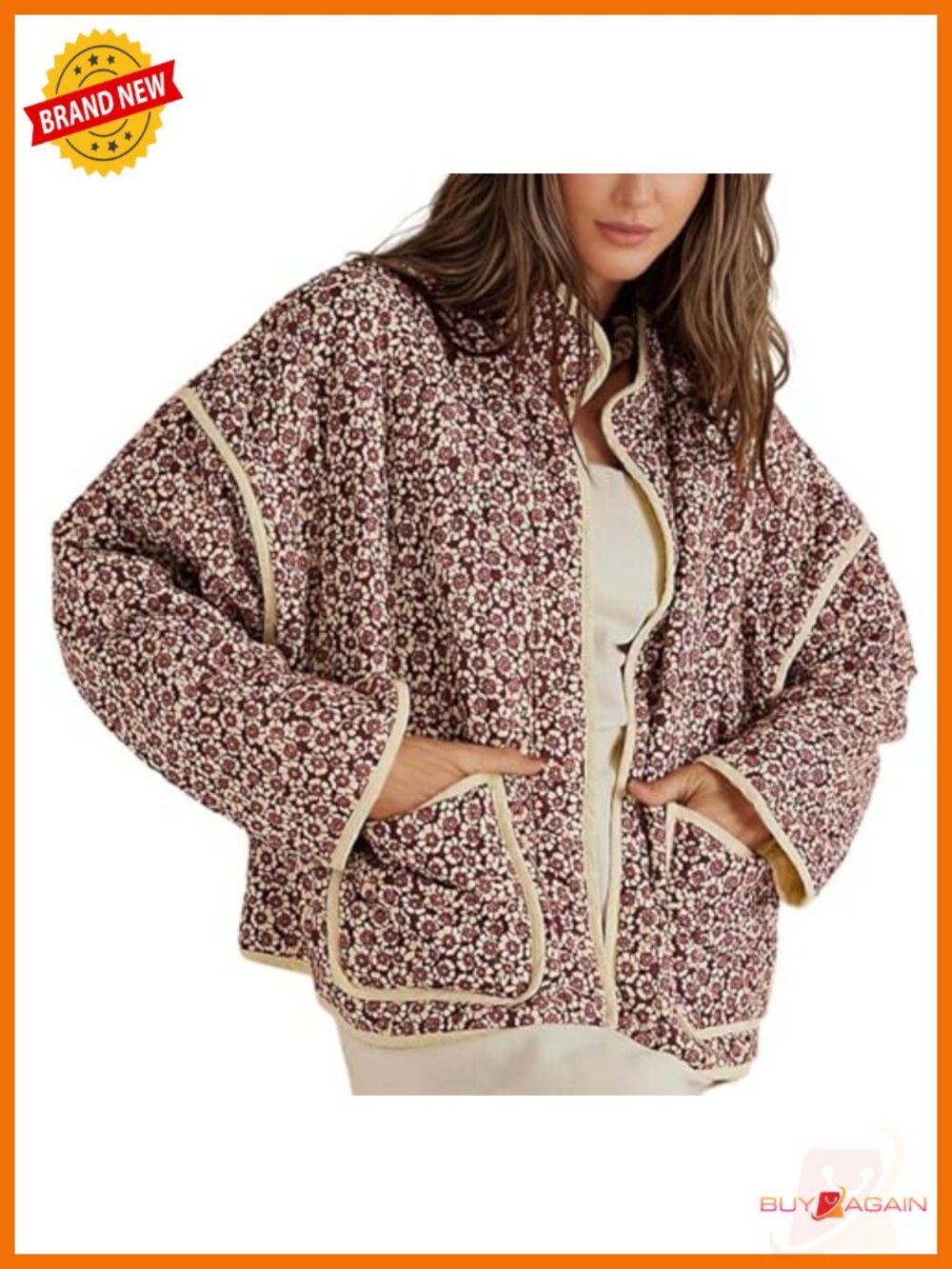 Omoone Women's Cropped Quilted Jacket Lightweight Puffer Coat Oversized